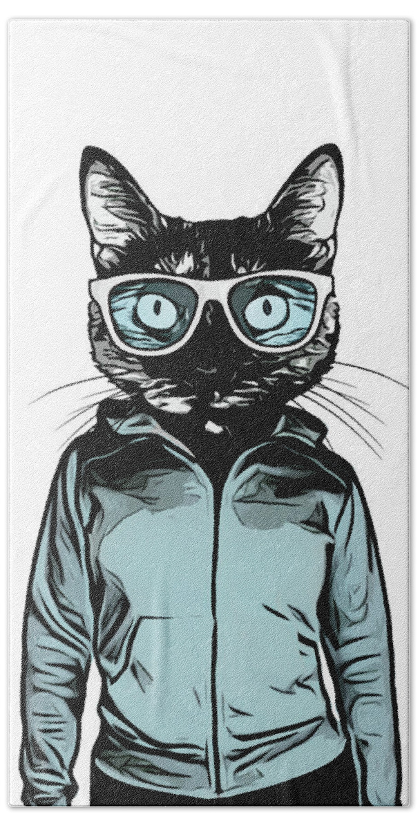Cat Bath Sheet featuring the mixed media Cool Cat by Nicklas Gustafsson