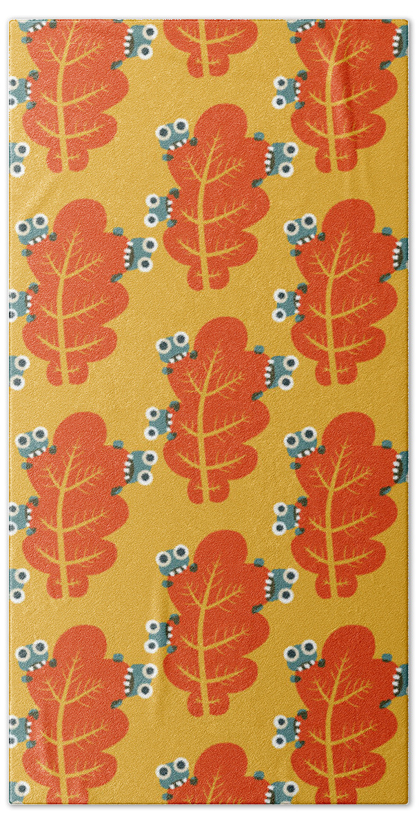 Leaf Bath Towel featuring the digital art Cute Bugs Eat Autumn Leaf by Boriana Giormova