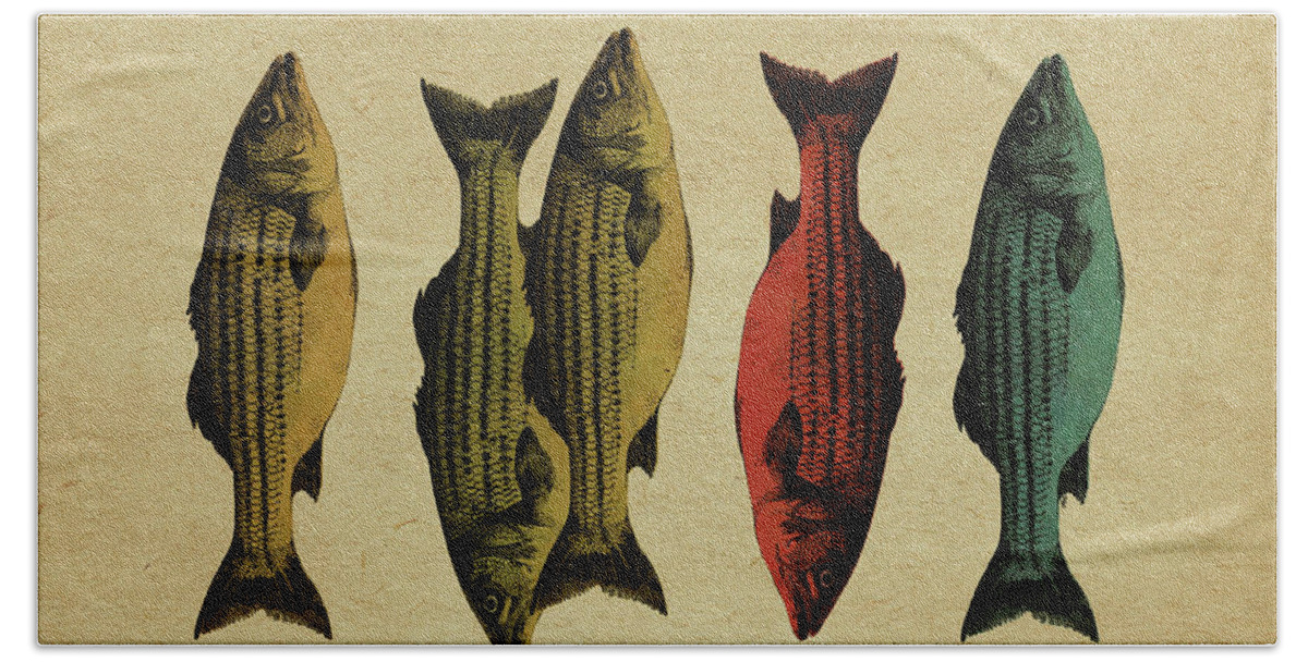 Fish Hand Towel featuring the drawing One fish, two fish . . . by Meg Shearer