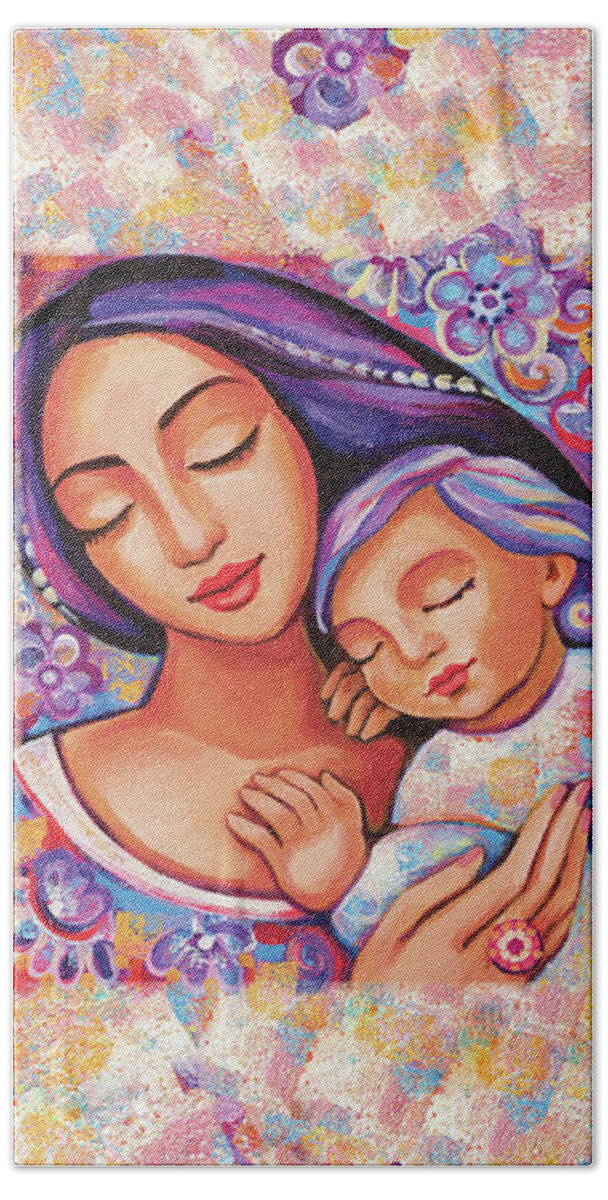 Mother And Child Hand Towel featuring the painting Dreaming Together by Eva Campbell