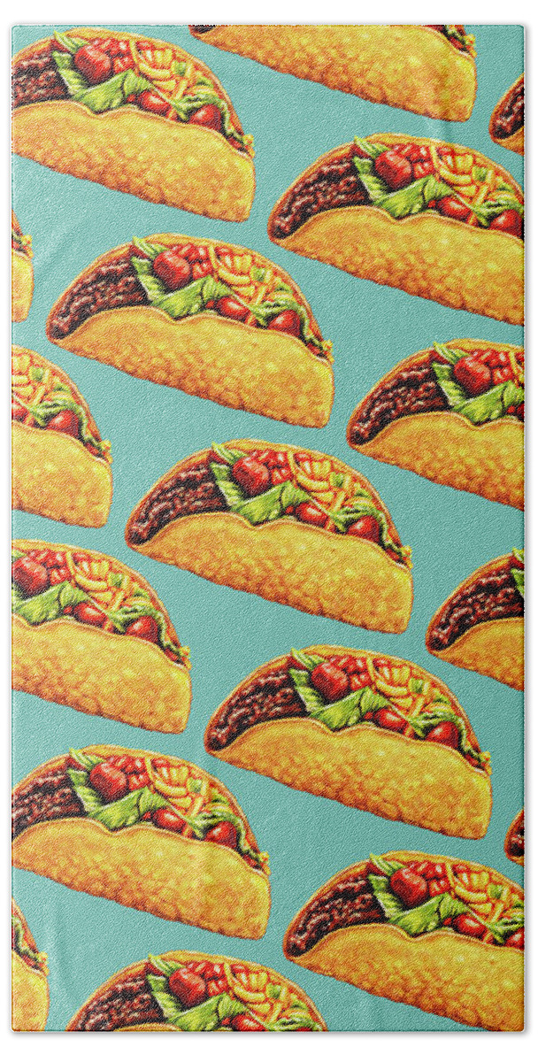 Food Bath Towel featuring the digital art Taco Pattern by Kelly Gilleran