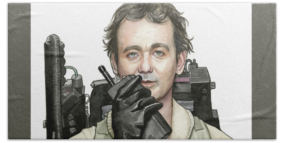 Bill Murray Hand Towel featuring the painting Bill Murray Ghostbusters Peter Venkman by Olga Shvartsur