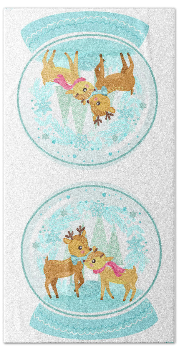 Snow Hand Towel featuring the painting Winter Wonderland Snow Globe by Little Bunny Sunshine