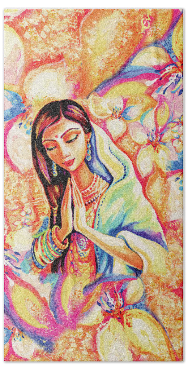 Praying Woman Hand Towel featuring the painting Little Himalayan Pray by Eva Campbell