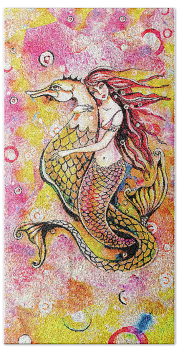 Sea Goddess Hand Towel featuring the painting Black Sea Mermaid by Eva Campbell