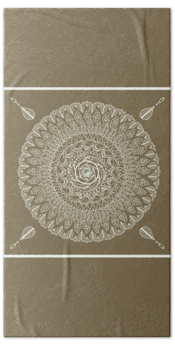 Mandala Hand Towel featuring the drawing Ecru Mandala by Deborah Smith