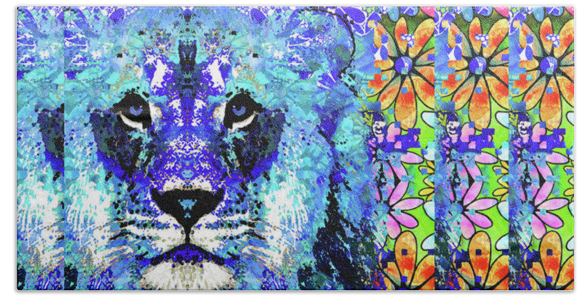 Lion Bath Towel featuring the painting Beauty And The Beast - Lion Art - Sharon Cummings by Sharon Cummings