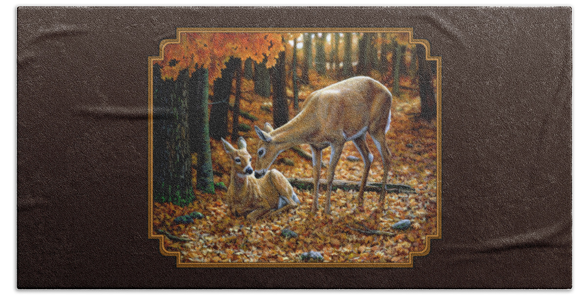 Deer Hand Towel featuring the painting Whitetail Deer - Autumn Innocence 2 by Crista Forest