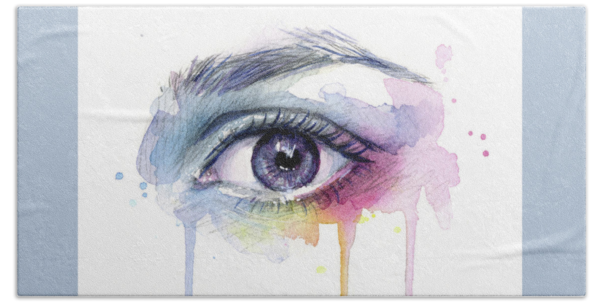 Eye Hand Towel featuring the painting Colorful Dripping Eye by Olga Shvartsur
