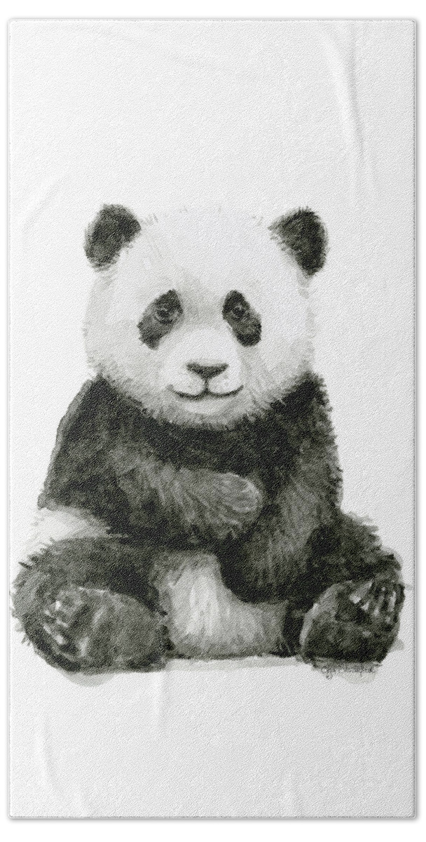 Baby Panda Hand Towel featuring the painting Baby Panda Watercolor by Olga Shvartsur