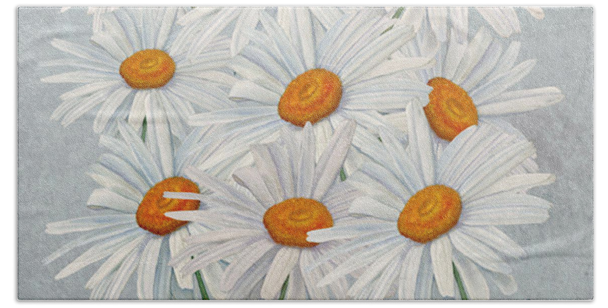 Daisies Hand Towel featuring the mixed media Bouquet Of White Daisies by Angeles M Pomata