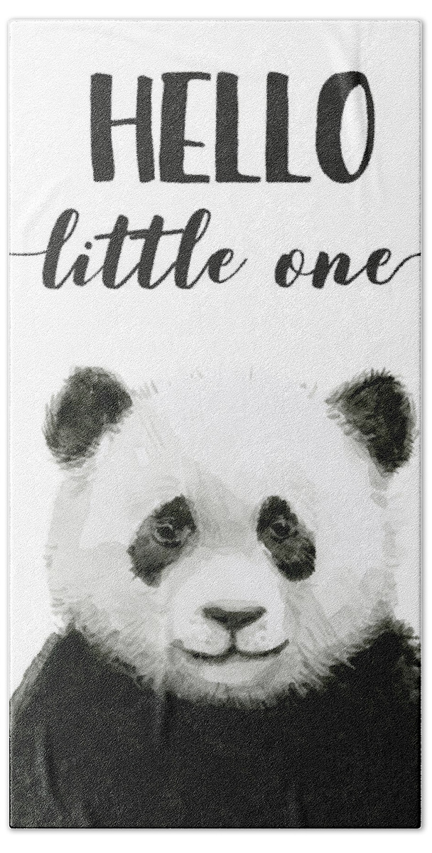 Baby Panda Bath Towel featuring the painting Baby Panda Hello Little One Nursery Decor by Olga Shvartsur