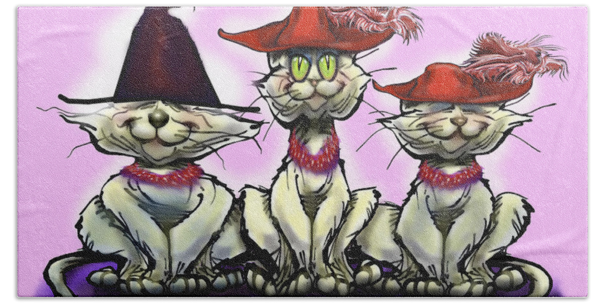 Halloween Bath Towel featuring the digital art Cats in Fun Hats by Kevin Middleton