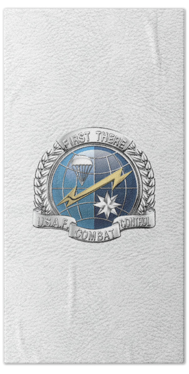'military Insignia & Heraldry' Collection By Serge Averbukh Bath Towel featuring the digital art U. S. Air Force Combat Control Teams - Combat Controller C C T Badge over White Leather by Serge Averbukh