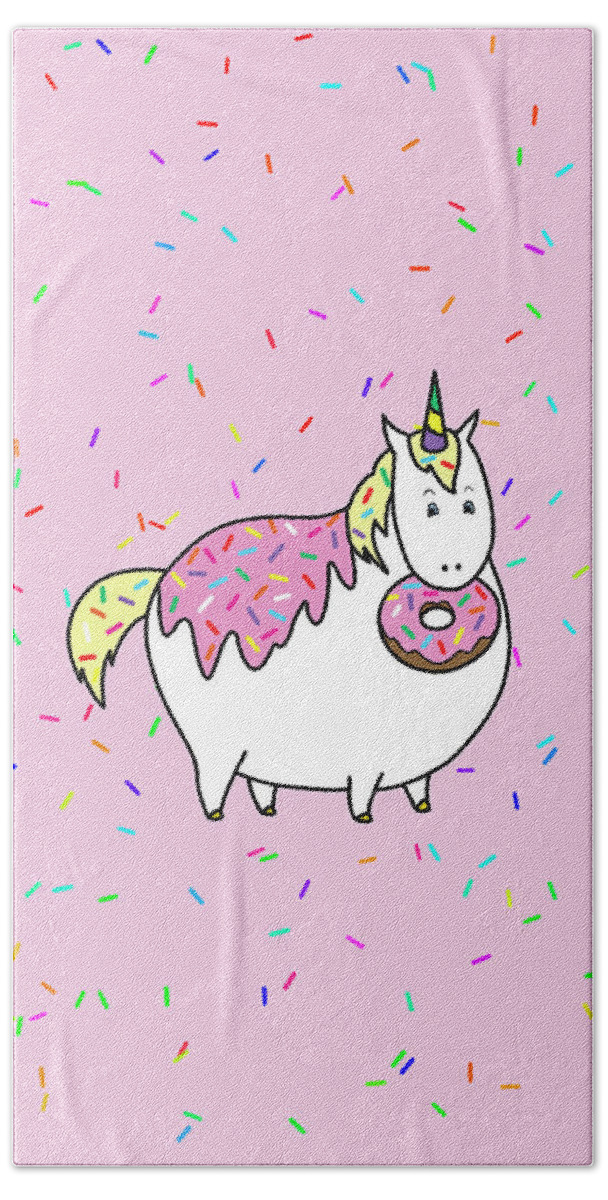 Unicorns Hand Towel featuring the painting Chubby Unicorn Eating Sprinkle Doughnut by Crista Forest