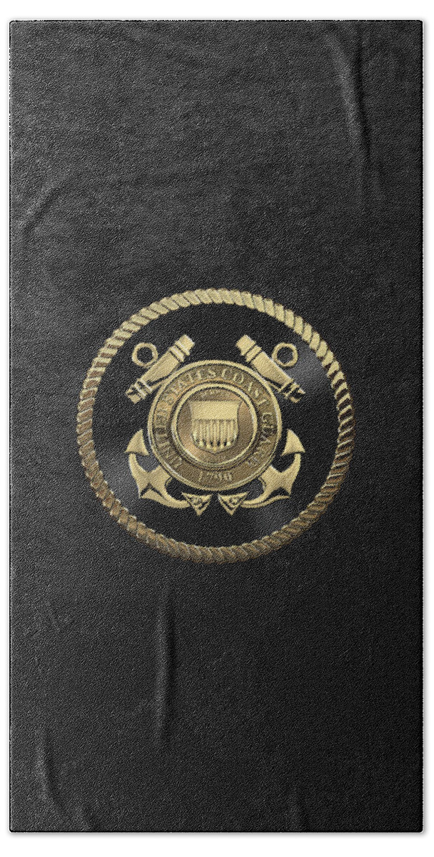 'military Insignia & Heraldry' Collection By Serge Averbukh Bath Towel featuring the digital art U. S. Coast Guard - U S C G Emblem Black Edition over Black Velvet by Serge Averbukh
