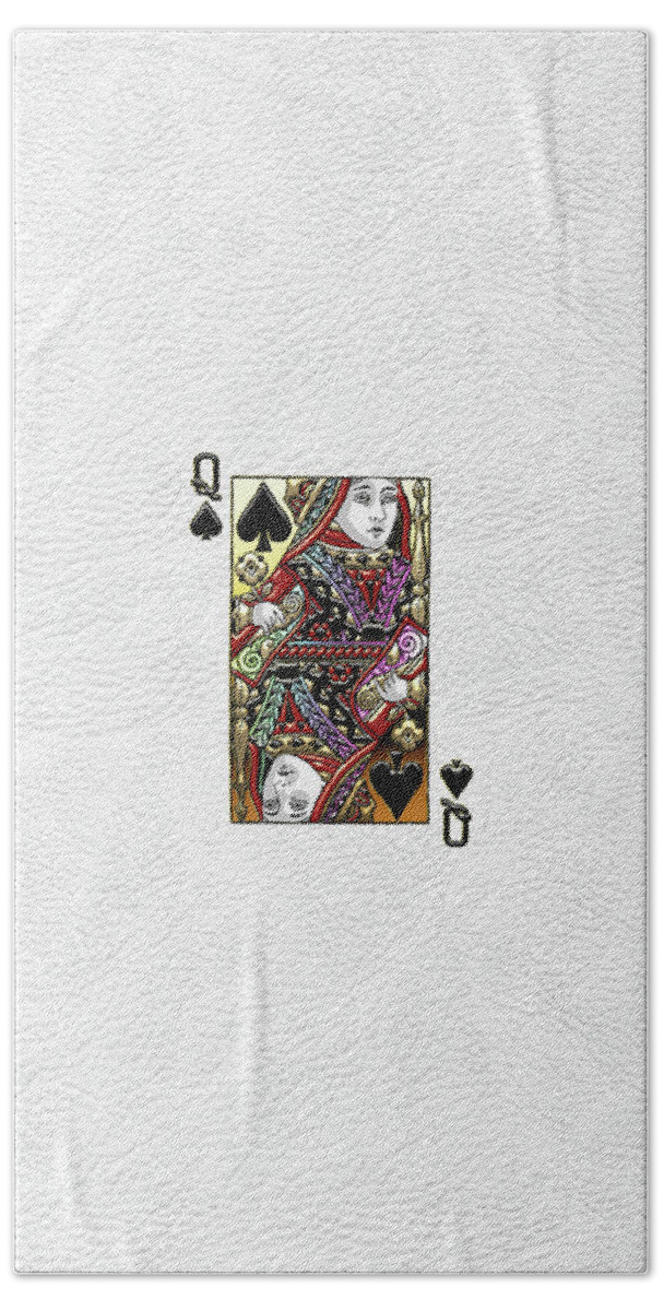 'gamble' Collection By Serge Averbukh Bath Towel featuring the digital art Queen of Spades over White Leather by Serge Averbukh