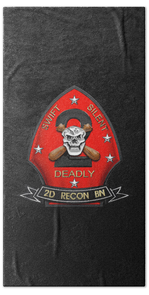 'military Insignia & Heraldry' Collection By Serge Averbukh Bath Towel featuring the digital art U S M C 2nd Reconnaissance Battalion - 2nd Recon Bn Insignia over Black Velvet by Serge Averbukh