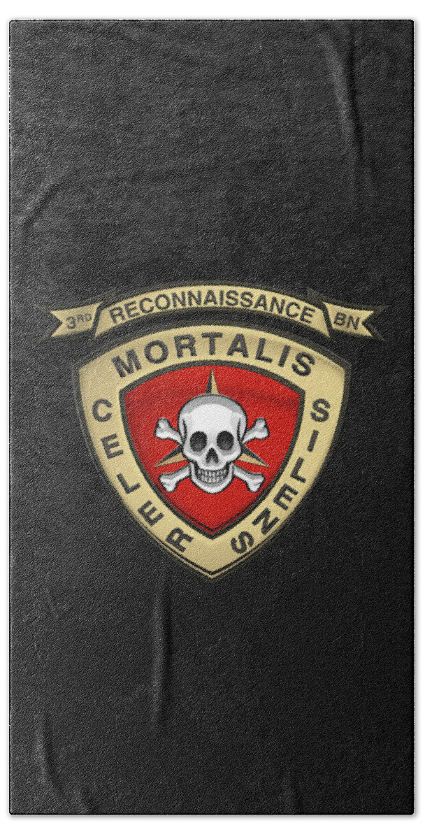 'military Insignia & Heraldry' Collection By Serge Averbukh Hand Towel featuring the digital art U S M C 3rd Reconnaissance Battalion - 3rd Recon Bn Insignia over Black Velvet by Serge Averbukh