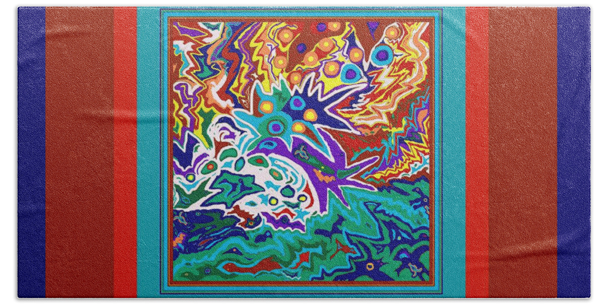 Life Bath Towel featuring the painting Life Ignition option 2 with Borders by Julia Woodman