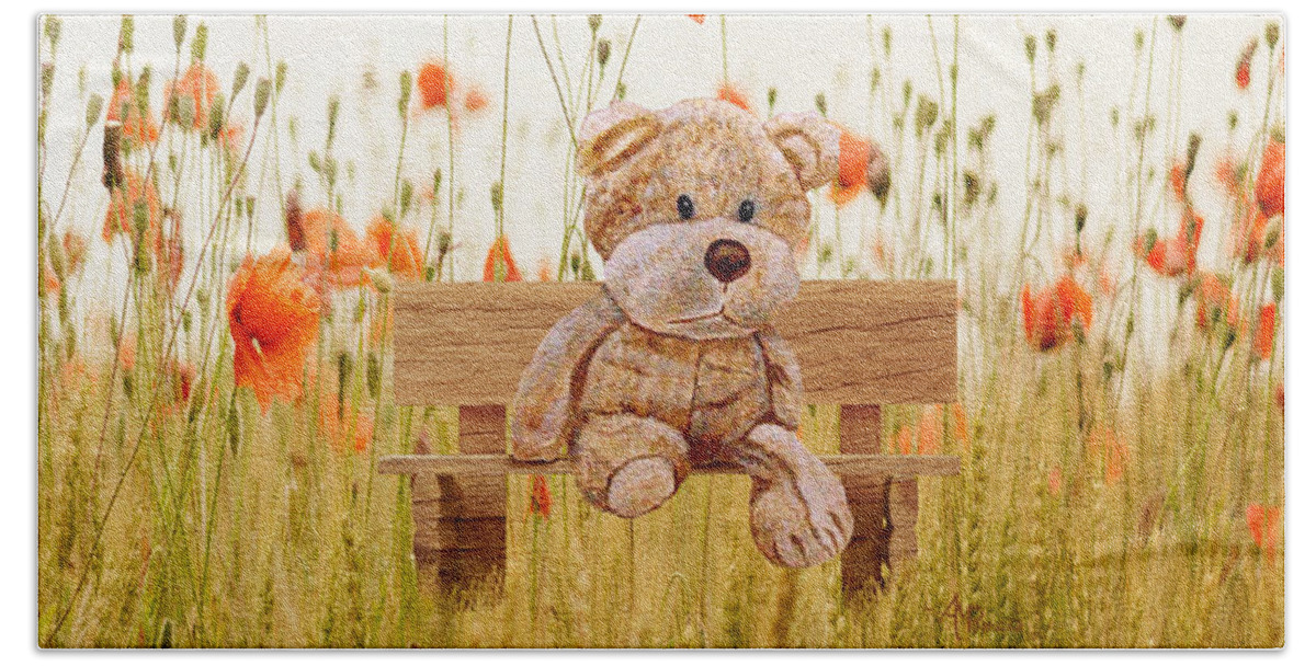 Cuddly Animals Bath Towel featuring the mixed media Cuddly In The Garden by Angeles M Pomata