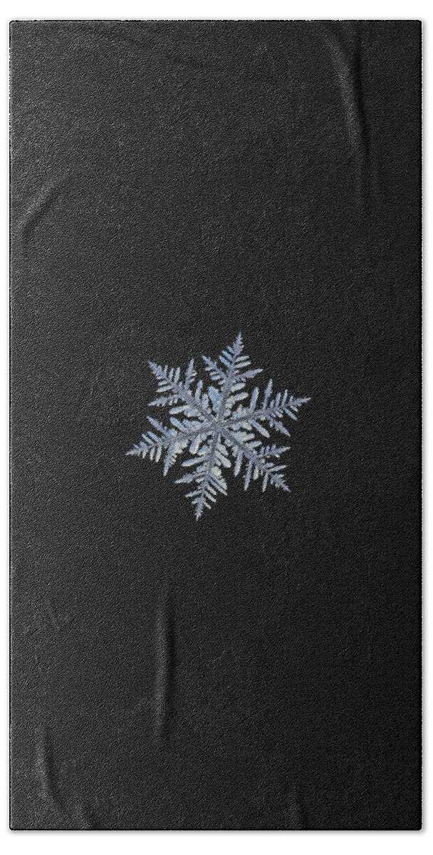 Snowflake Hand Towel featuring the photograph Real snowflake - Silverware black by Alexey Kljatov