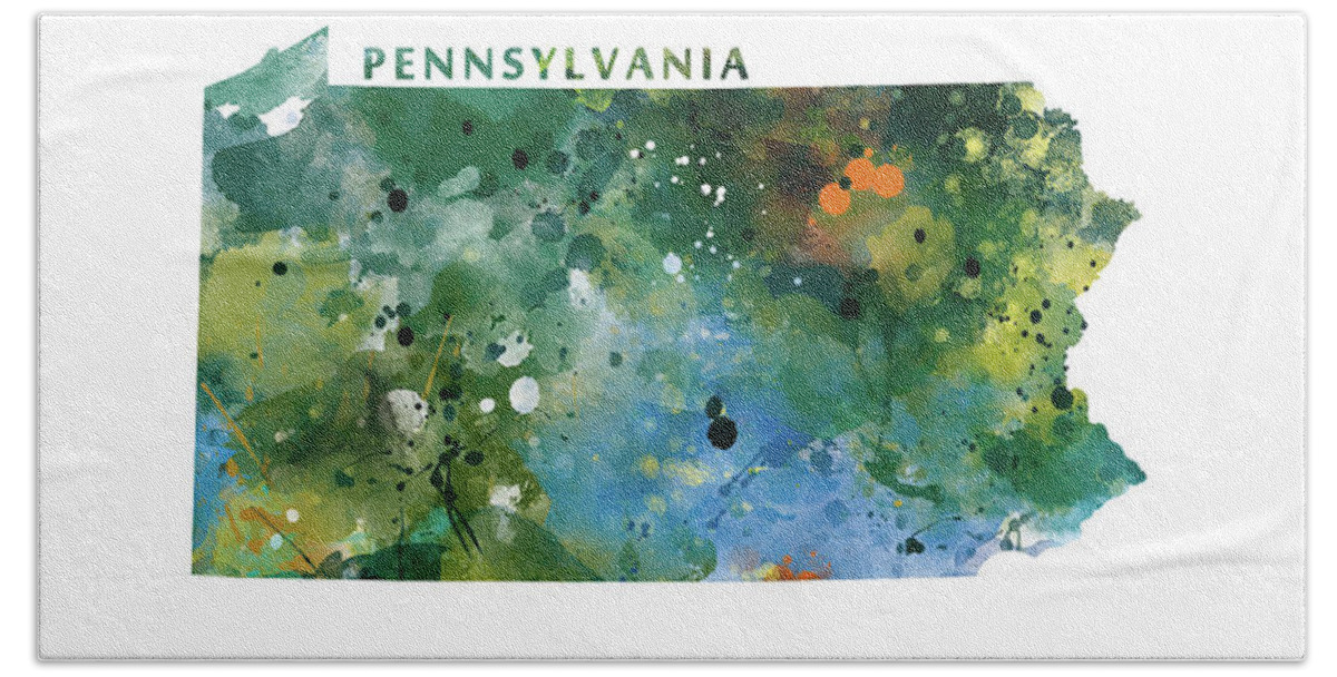 Pennsylvania Bath Towel featuring the mixed media Pennsylvania by Monn Print