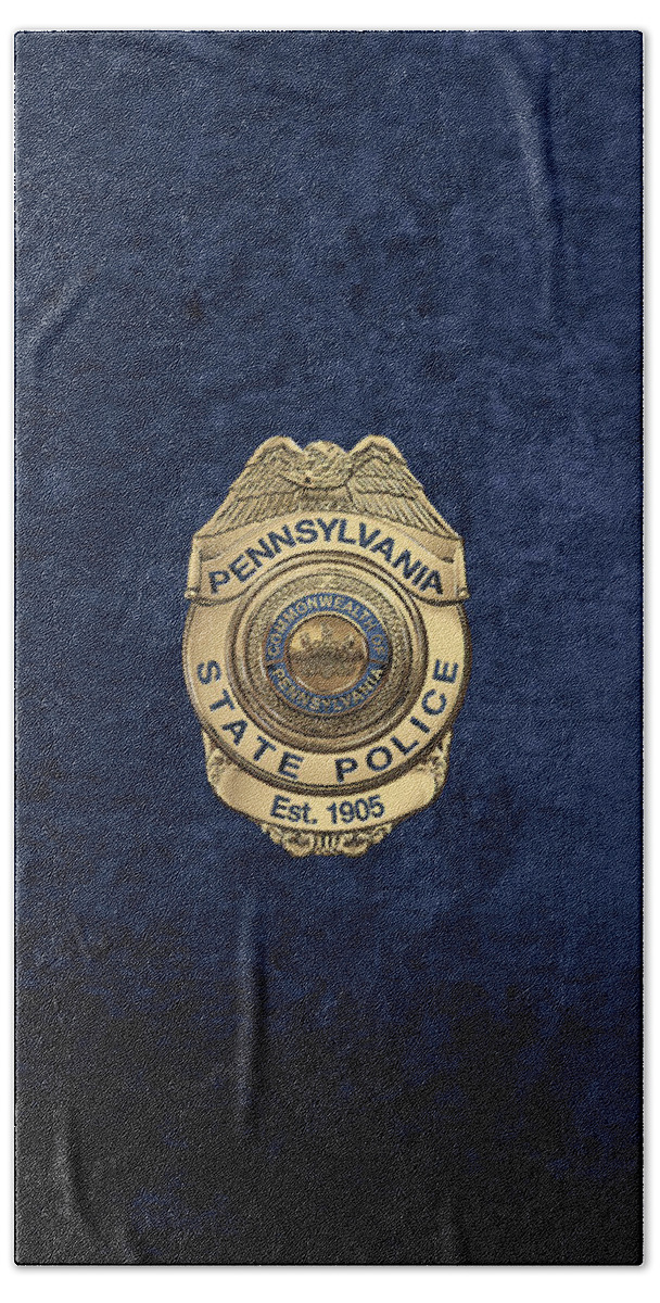  ‘law Enforcement Insignia & Heraldry’ Collection By Serge Averbukh Hand Towel featuring the digital art Pennsylvania State Police - P S P Badge over Blue Velvet by Serge Averbukh