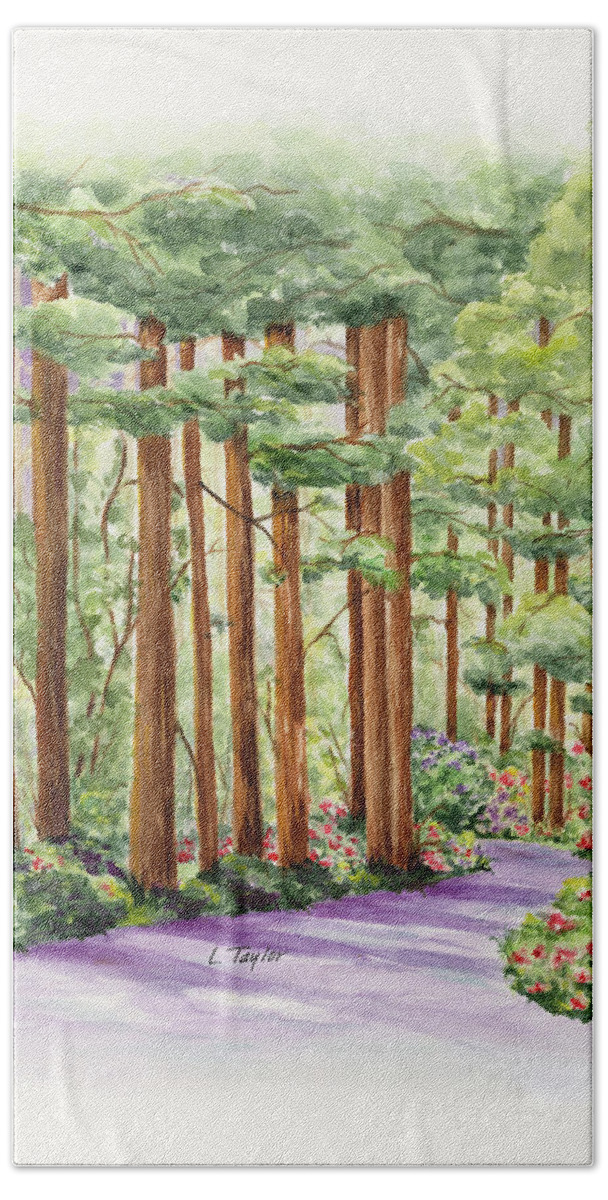 Forest Bath Towel featuring the painting Standing Tall by Lori Taylor