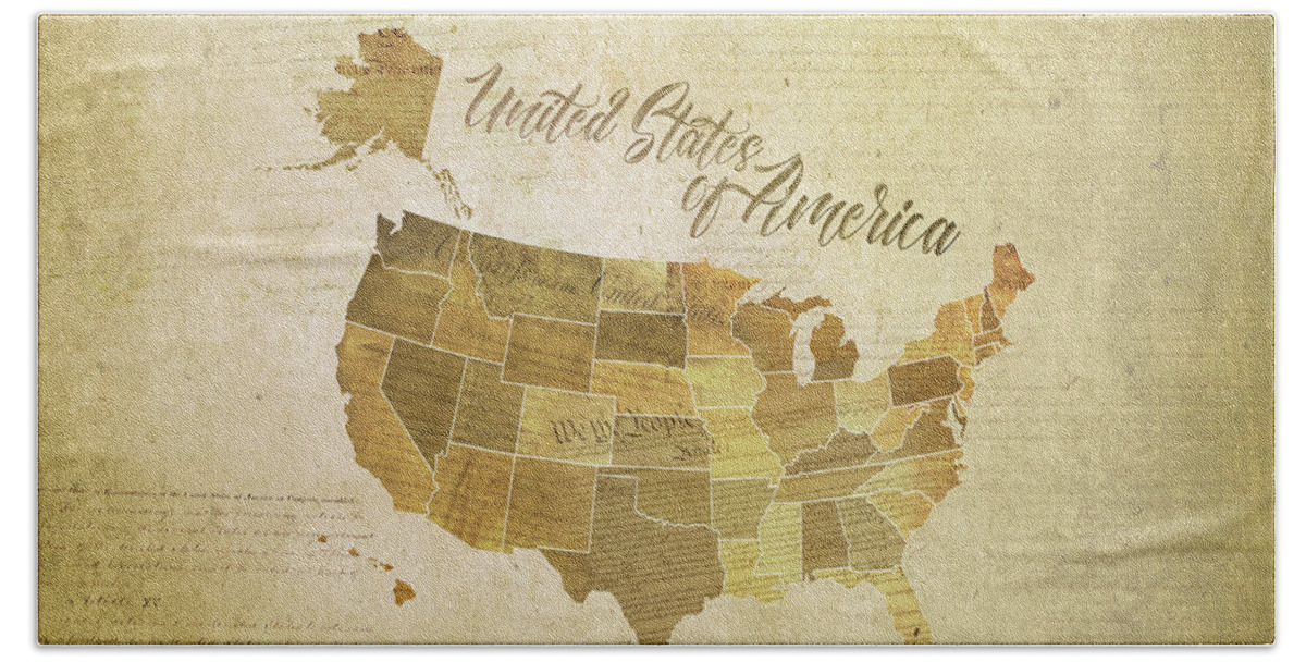Map Bath Towel featuring the digital art Vintage United States of America by Laura Ostrowski