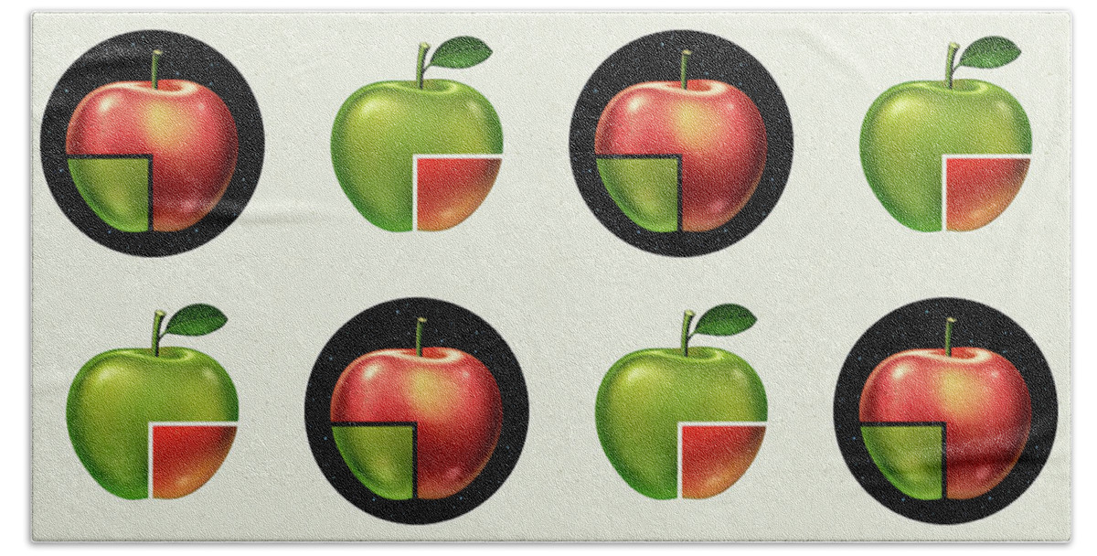  Red Bath Towel featuring the mixed media Divided Apple Pattern by Udo Linke