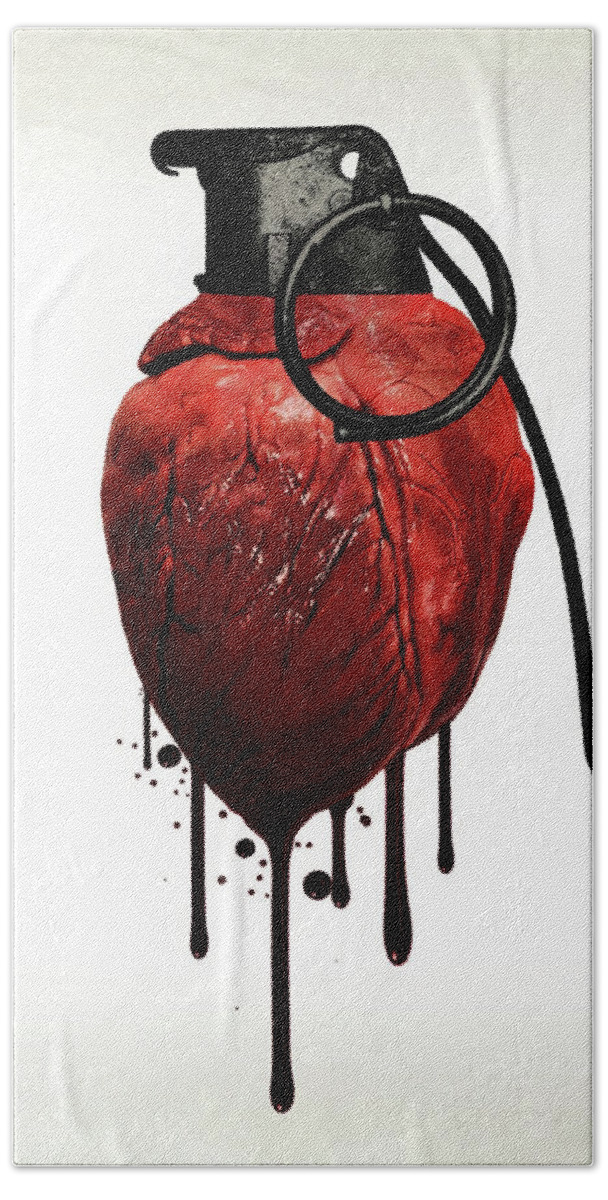 Heart Bath Sheet featuring the mixed media Heart Grenade by Nicklas Gustafsson