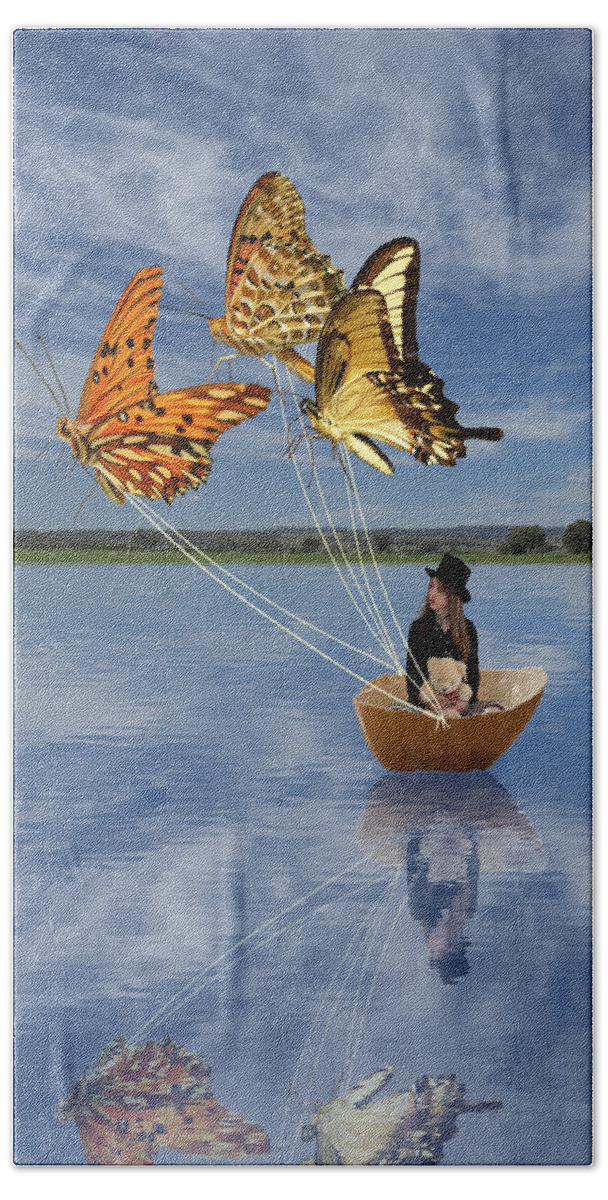 Butterfly Hand Towel featuring the digital art Butterfly Sailing by Linda Lees