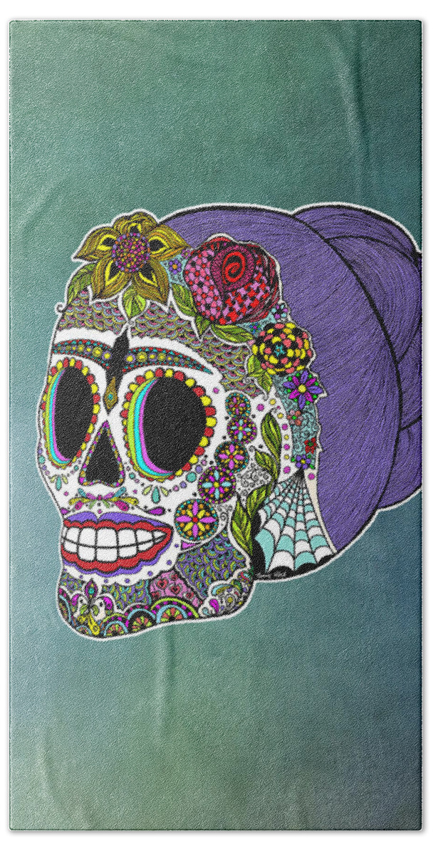 Frida Bath Towel featuring the digital art Catrina Sugar Skull by Tammy Wetzel