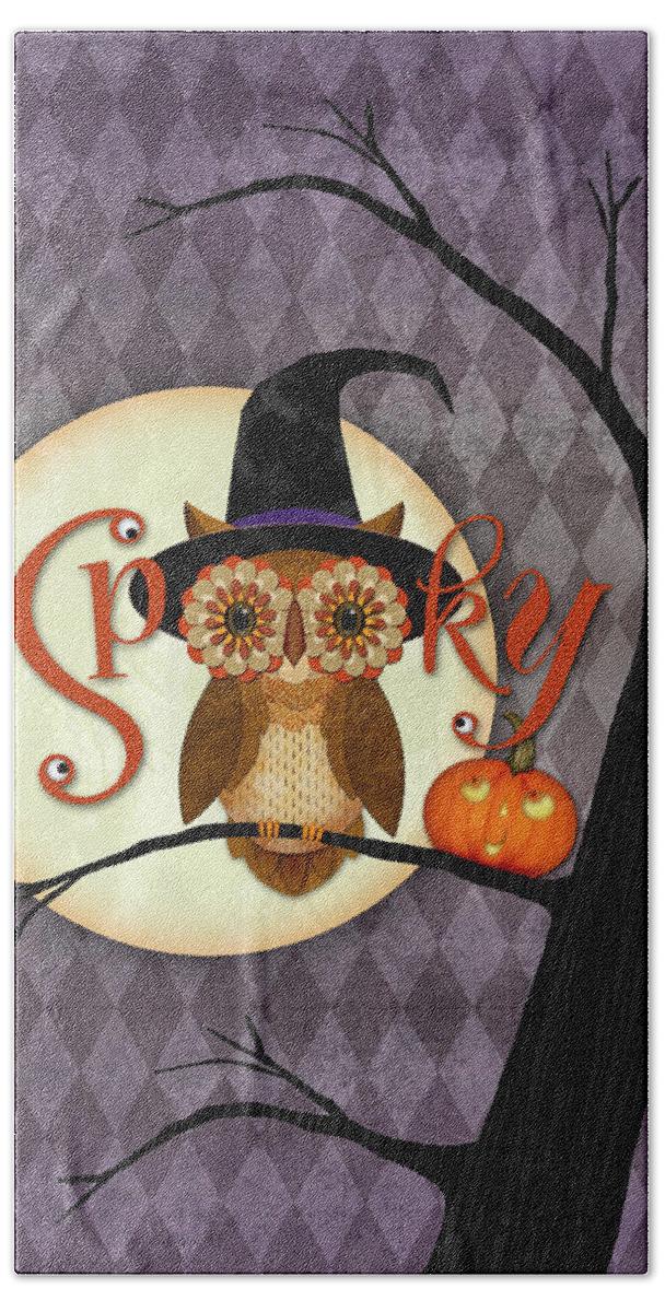 Halloween Hand Towel featuring the digital art Spooky Owl by Valerie Drake Lesiak