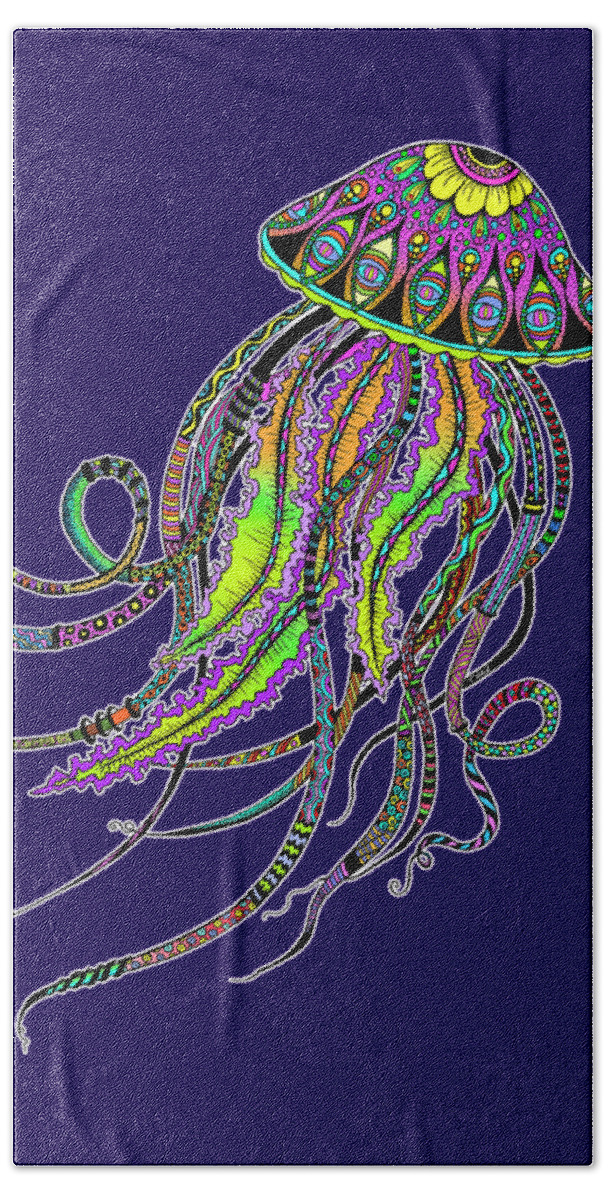 Jellyfish Hand Towel featuring the digital art Electric Jellyfish on Black by Tammy Wetzel