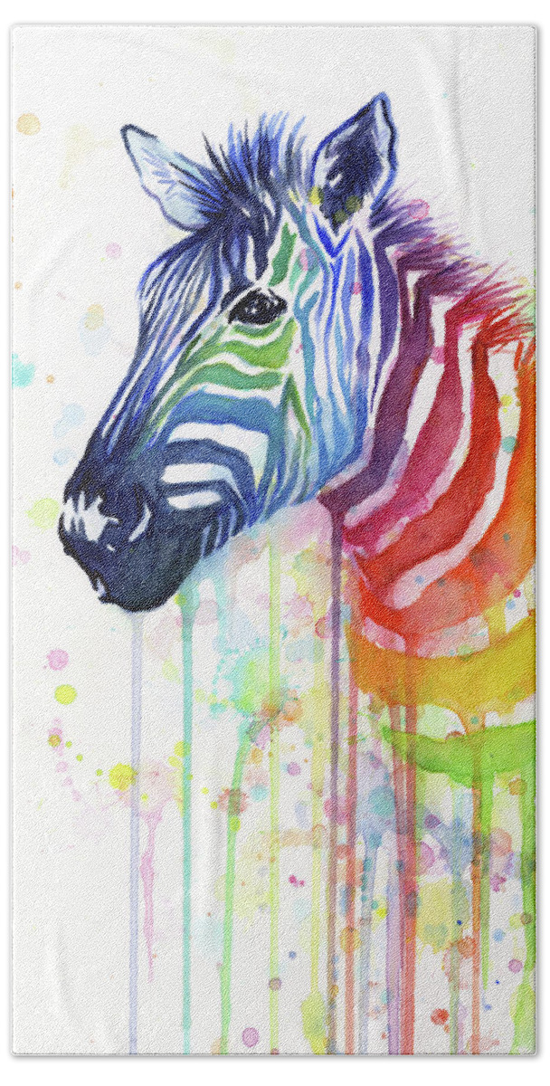 Rainbow Hand Towel featuring the painting Rainbow Zebra - Ode to Fruit Stripes by Olga Shvartsur