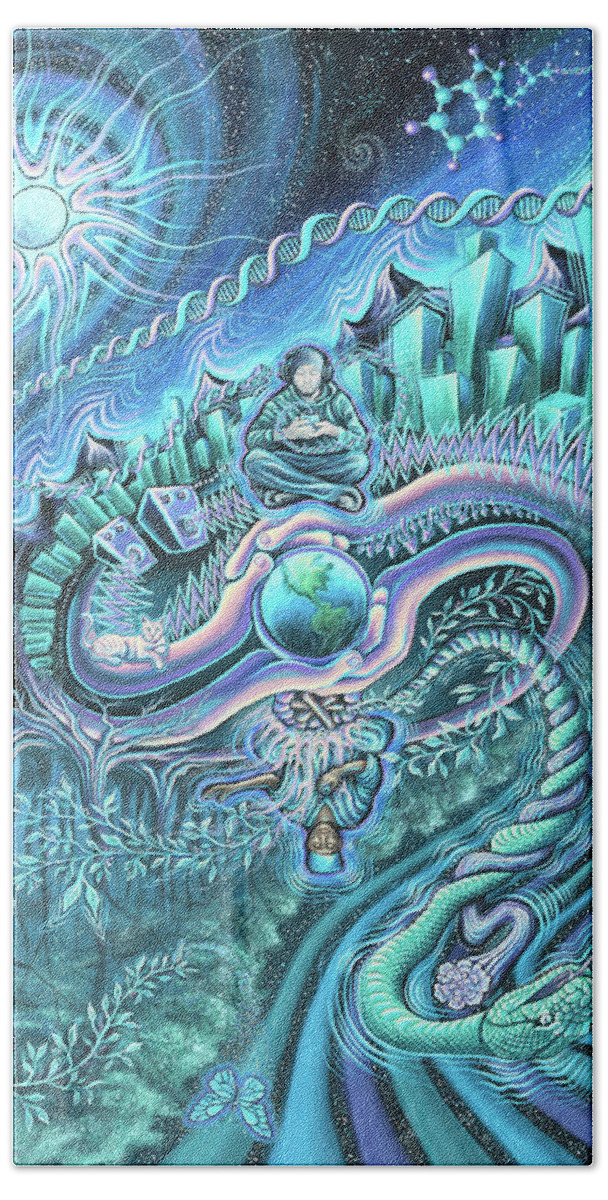 Ayahuasca Hand Towel featuring the painting As Above, So Below by Jim Figora