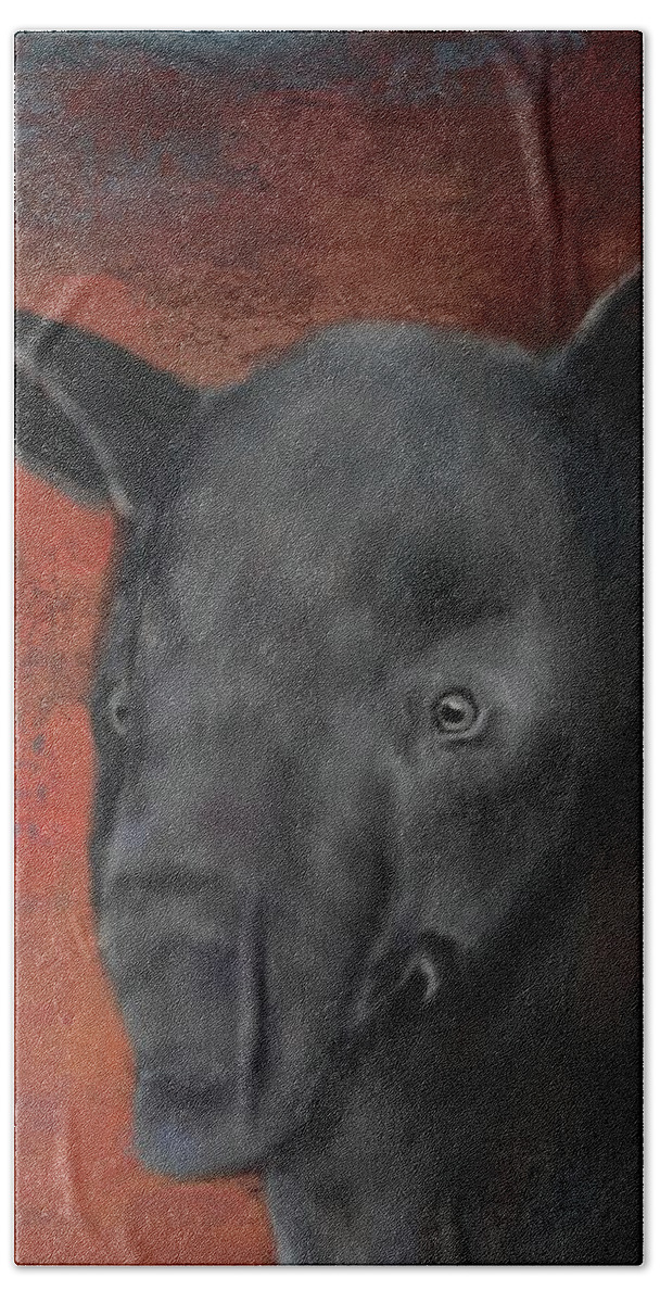 Asian Tapir Hand Towel featuring the painting Asian Tapir by Mandy Tabatt