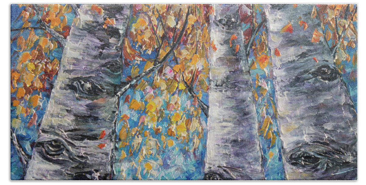 Scenic Hand Towel featuring the painting Aspen Trees by OLena Art