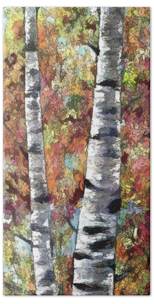 Aspen Trees Bath Towel featuring the painting Aspen Trees by Lena Owens - OLena Art Vibrant Palette Knife and Graphic Design