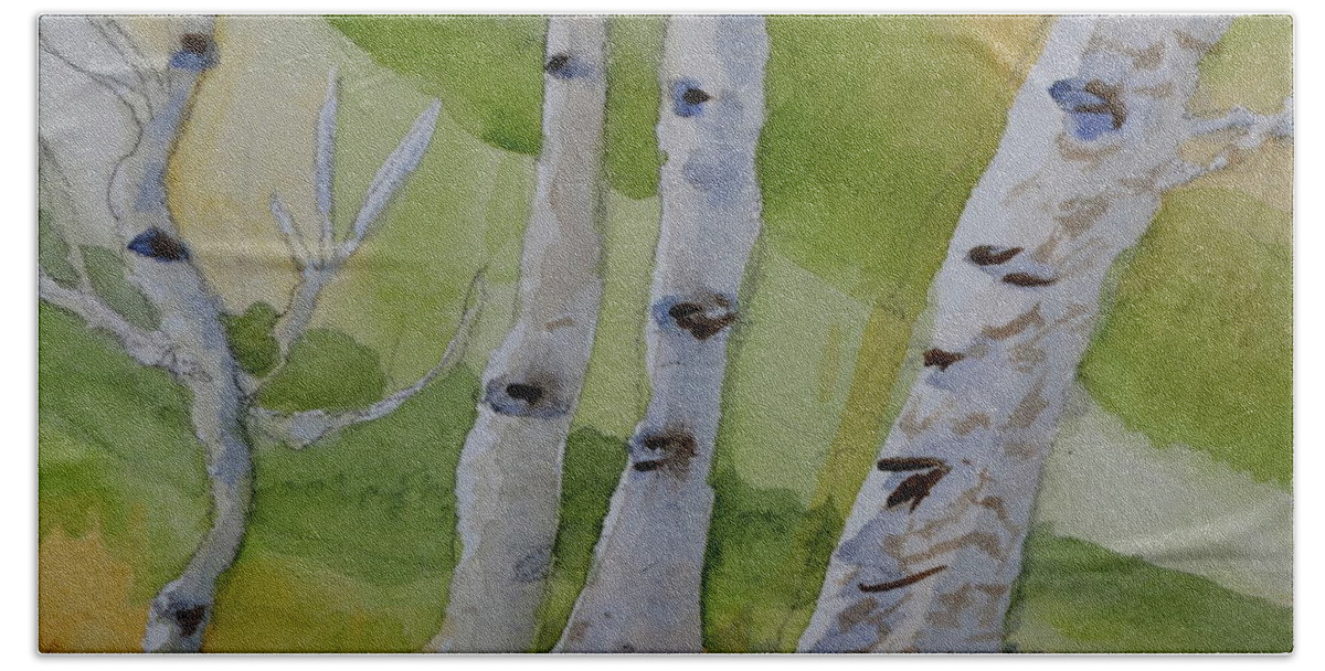 Aspen Bath Towel featuring the painting Aspen Trunks by Beverley Harper Tinsley