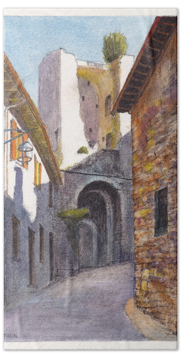 Alley Way Bath Towel featuring the painting Assisi Ruin by Dai Wynn