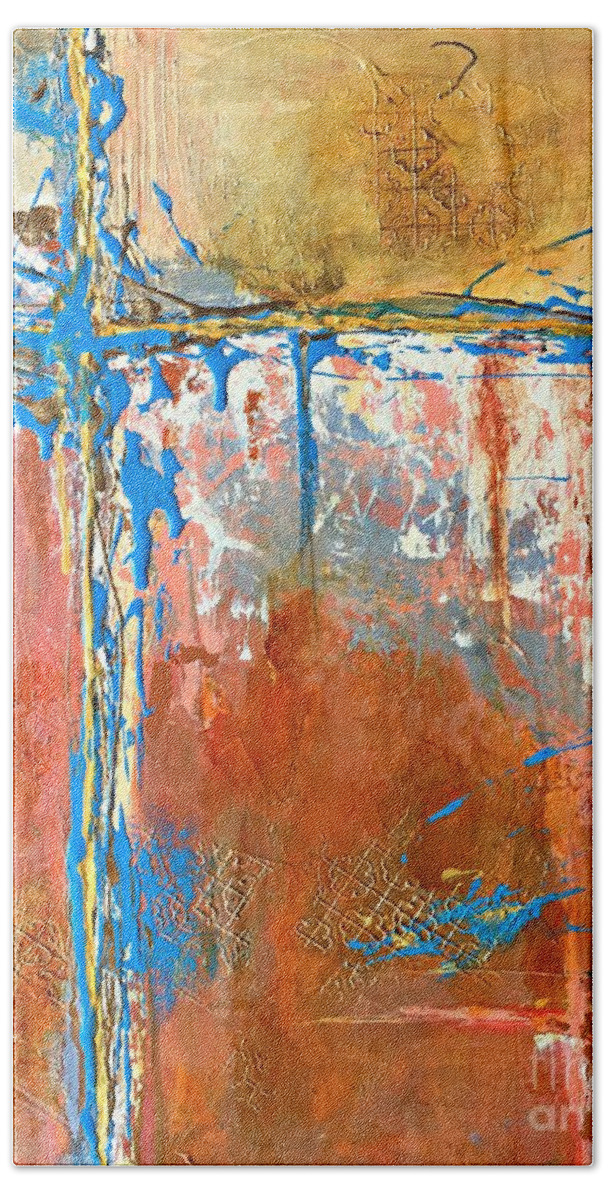 Abstract Bath Towel featuring the painting At a Crossroad no 2 by Mary Mirabal
