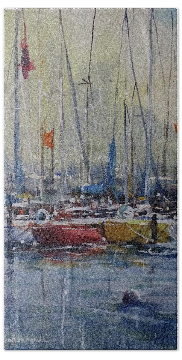 Sailing Hand Towel featuring the painting At Rest by Sandra Strohschein