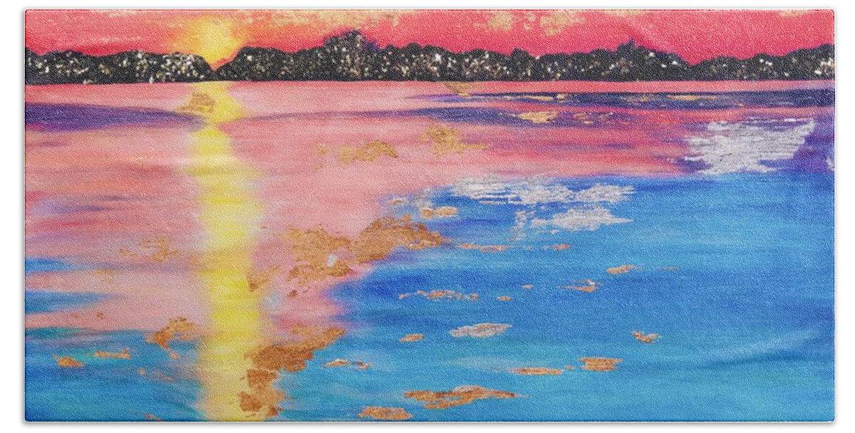 At Sunset Bath Towel featuring the painting At Sunset by Debi Starr