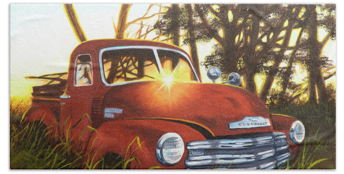 Truck Hand Towel featuring the painting At the Old Homestead by Jerry McElroy