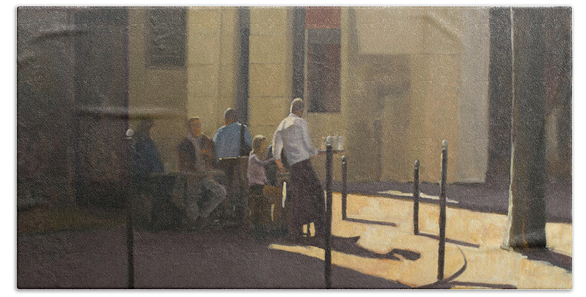 Cafe Hand Towel featuring the painting At the Street Cafe by Tate Hamilton