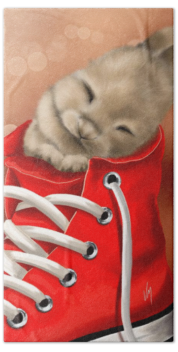 Bunny Bath Towel featuring the painting Athletic rest by Veronica Minozzi