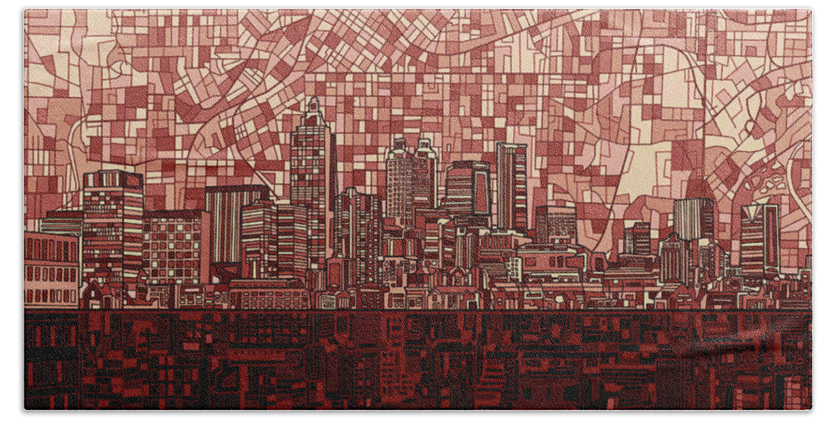 Atlanta Hand Towel featuring the digital art Atlanta Skyline Abstract Deep Red by Bekim M